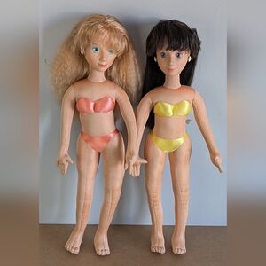 1986 Hot Looks Posable 18" Dolls, Chelsea & Mimi, Vintage Mattel